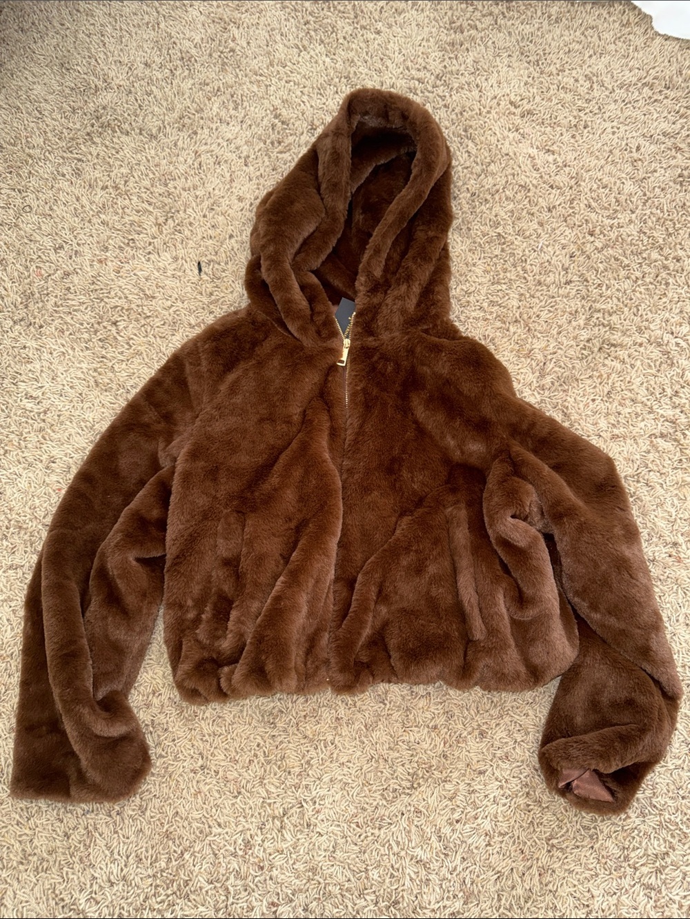 🤎 Brown Faux Fur Hooded Jacket - Women